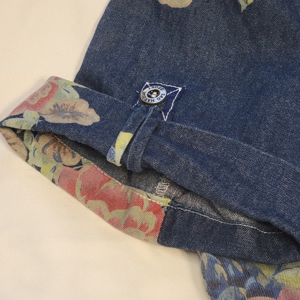 VTG Denim Floral Button Up Shirt Short Sleeve Sag Harbor Woman Retro Feminine - Picture 4 of 9